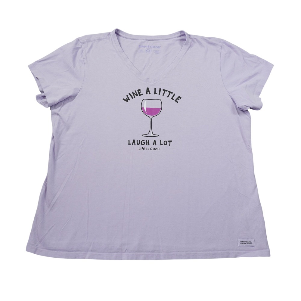 Life is Good Women's XXL Wine A Little Laugh A Lot Crusher V-Neck T-Shirt Purple